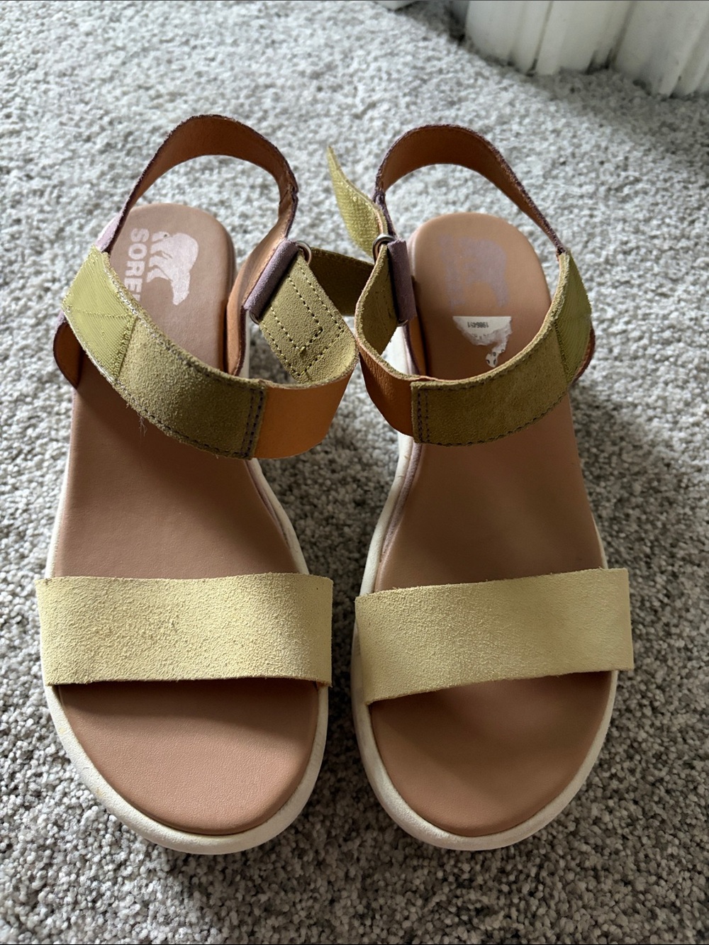 Sorel Women's Olive Yellow Suede Strap Sandals
